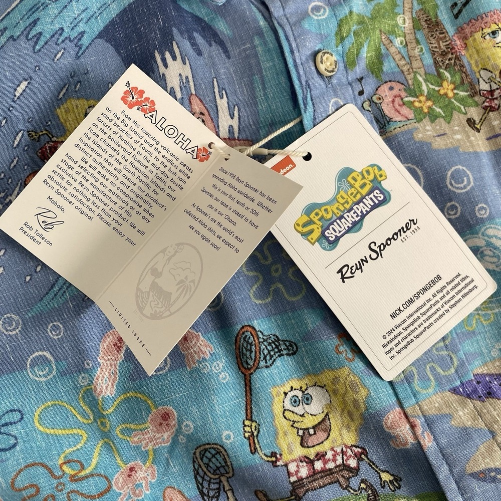Reyn Spooner Shirt Men's 3XL Spongebob Aloha Hawaiian Camp Shirt Classic NWT - Picture 10 of 14